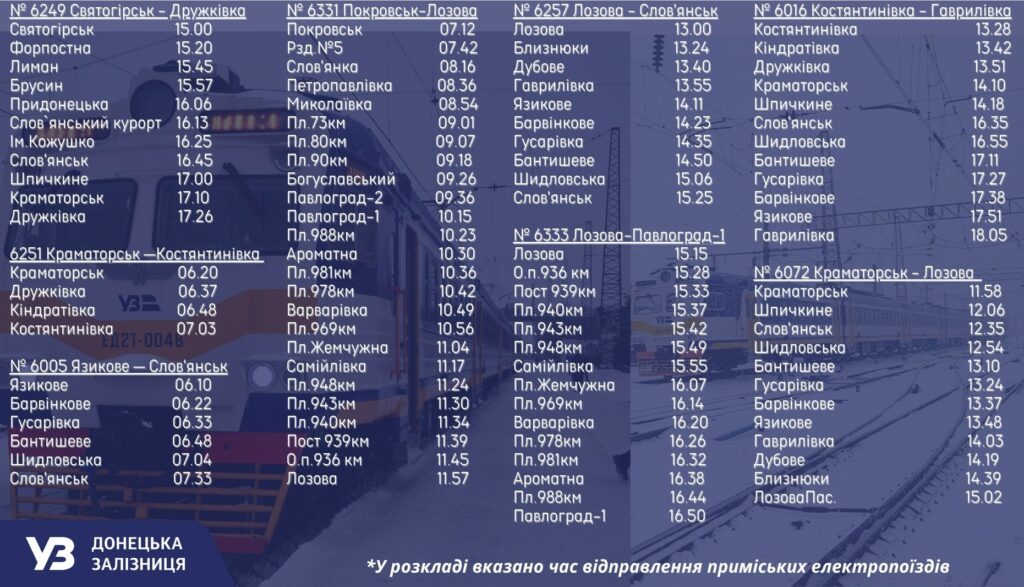 пригородные поезда на Донетчине