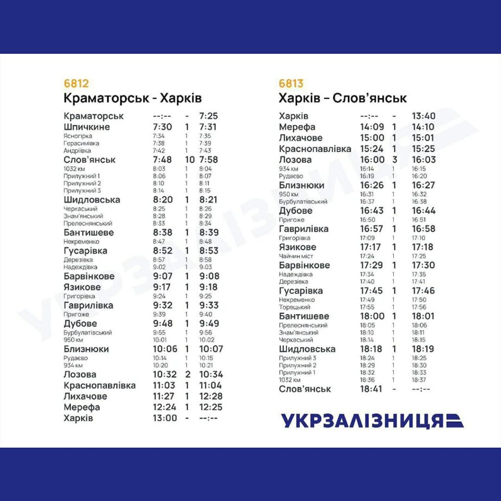 графік поїздів до Харкова