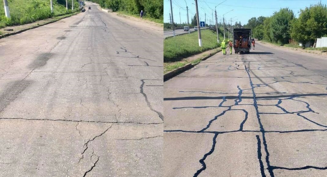 У Краматорську виконують герметизацію тріщин на асфальті